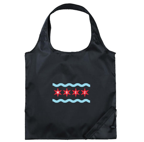 WBEZ HiFi Black Foldaway Tote with Blue Waves and Red Stars