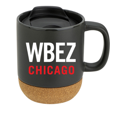 WBEZ Ceramic Travel Mug with Cork Bottom (Black)