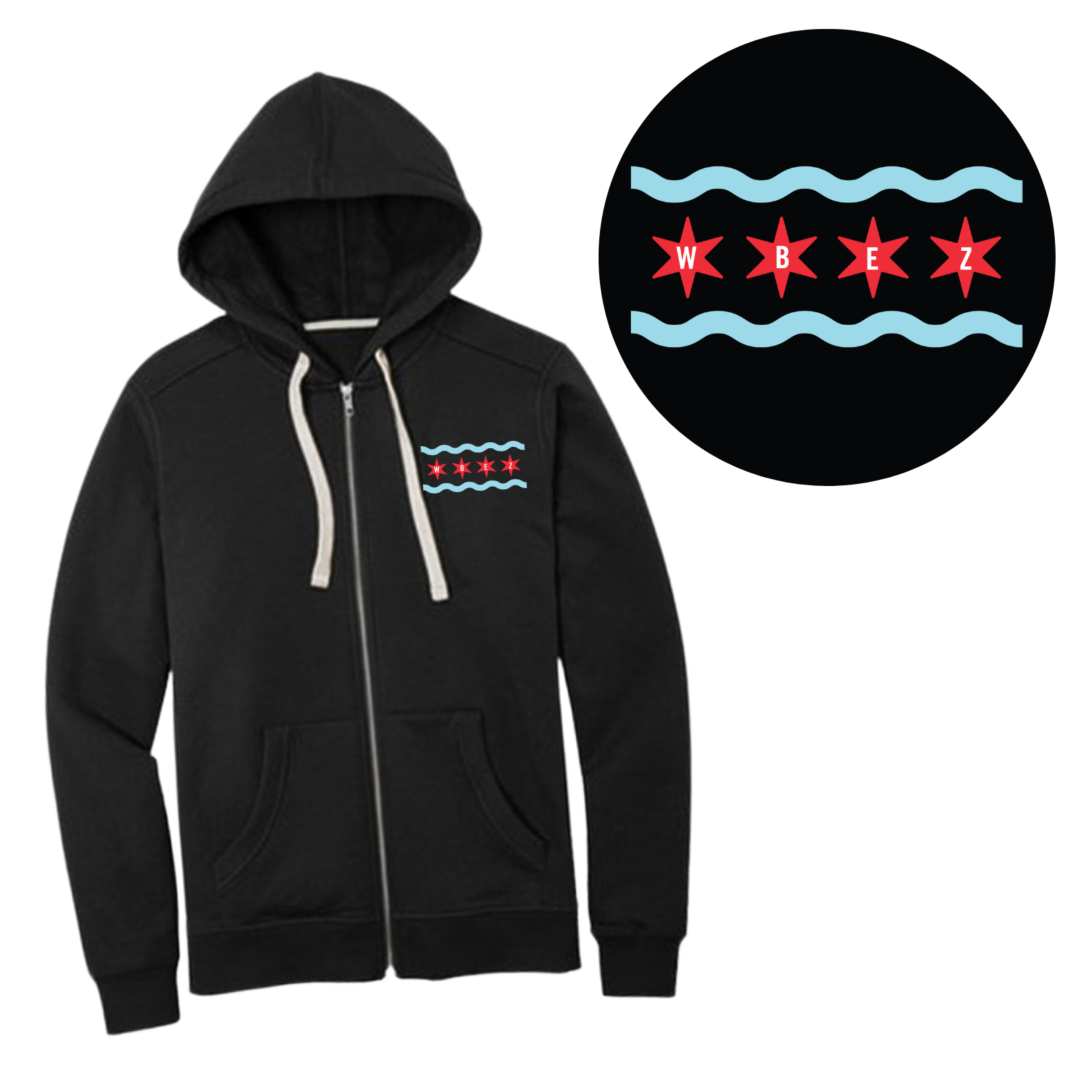 Black WBEZ Chicago Wave Zip-Up Hoodie